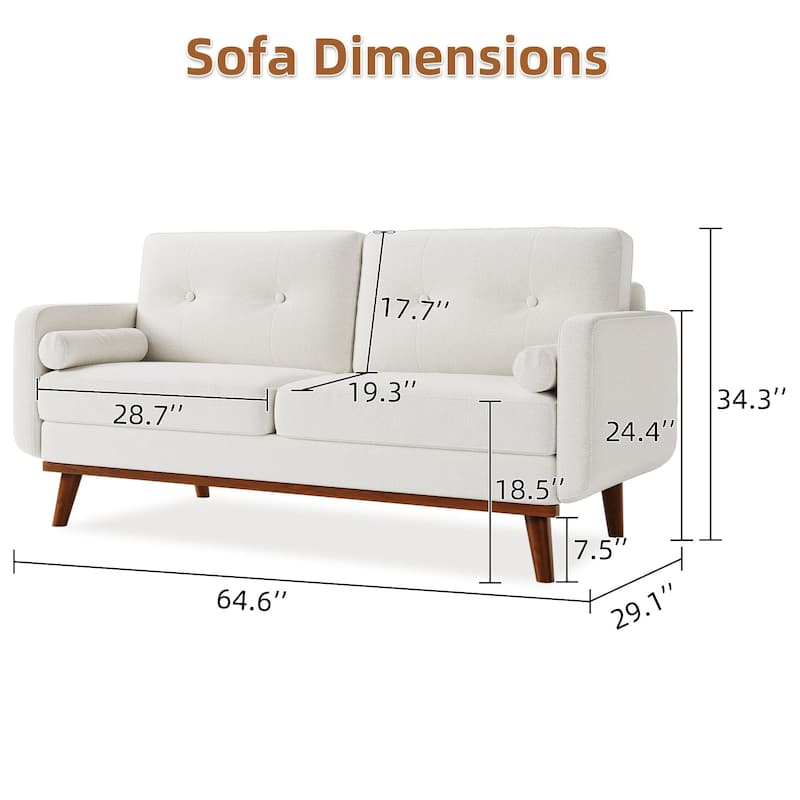 64" Loveseat Sofa, Mid Century Modern Couch Comfy Love Seat Couches for Living Room