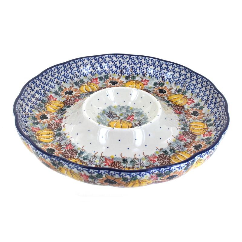 Blue Rose Polish Pottery A23 Ceramika Artystyczna Chip & Dip Plate - Harvest Bounty