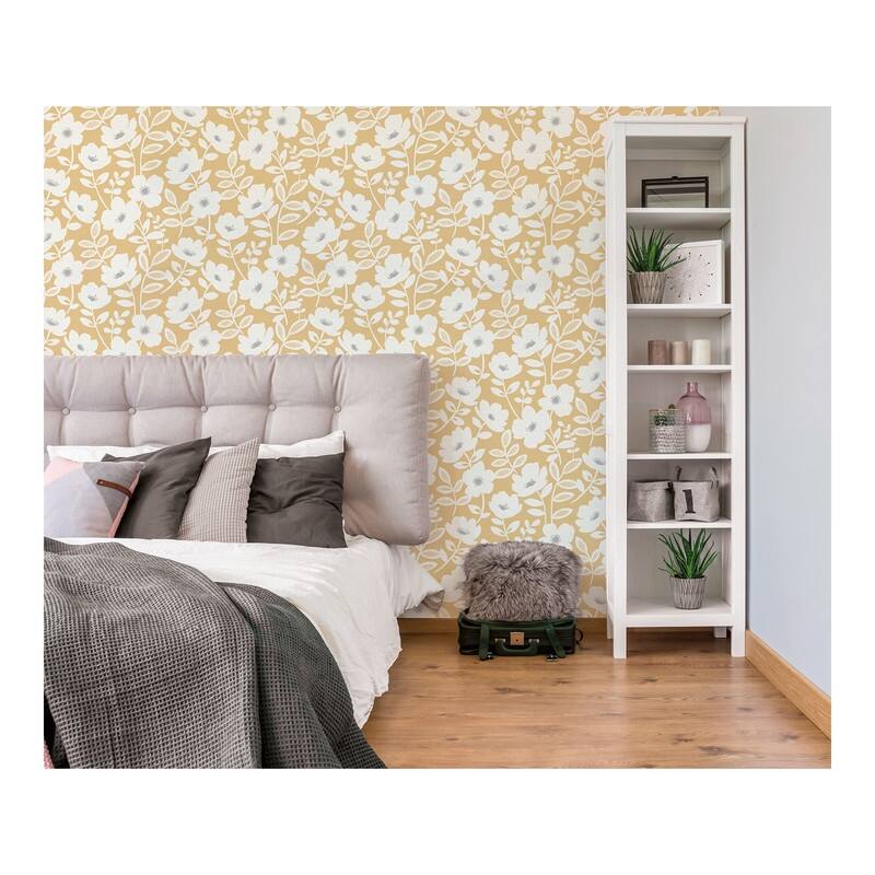 Brewster Bergman Mustard Scandi Flower Wallpaper - 20.5 x 396 x 0.025
