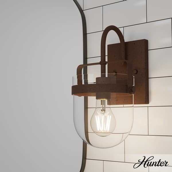 slide 2 of 9, Hunter Karloff 1 Light Wall Sconce - Rustic, Glam, Transitional Textured Rust