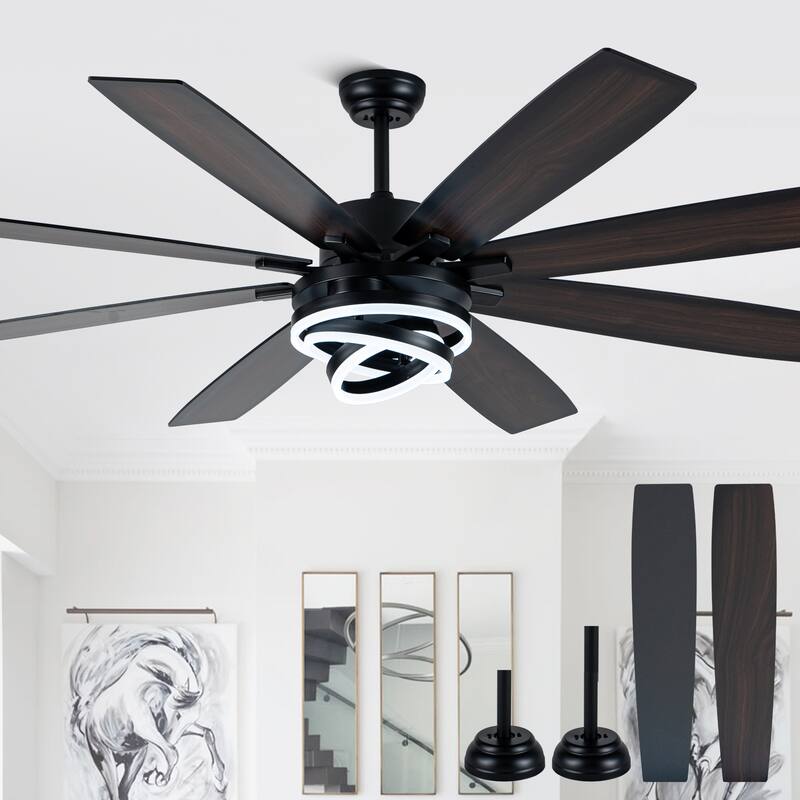 Cusp Barn 52"/72" Modern Large Dimmable LED Ceiling Fan with Lights and Remote, Reversible 8-Blade DC Motor DIY Shape Chandelier