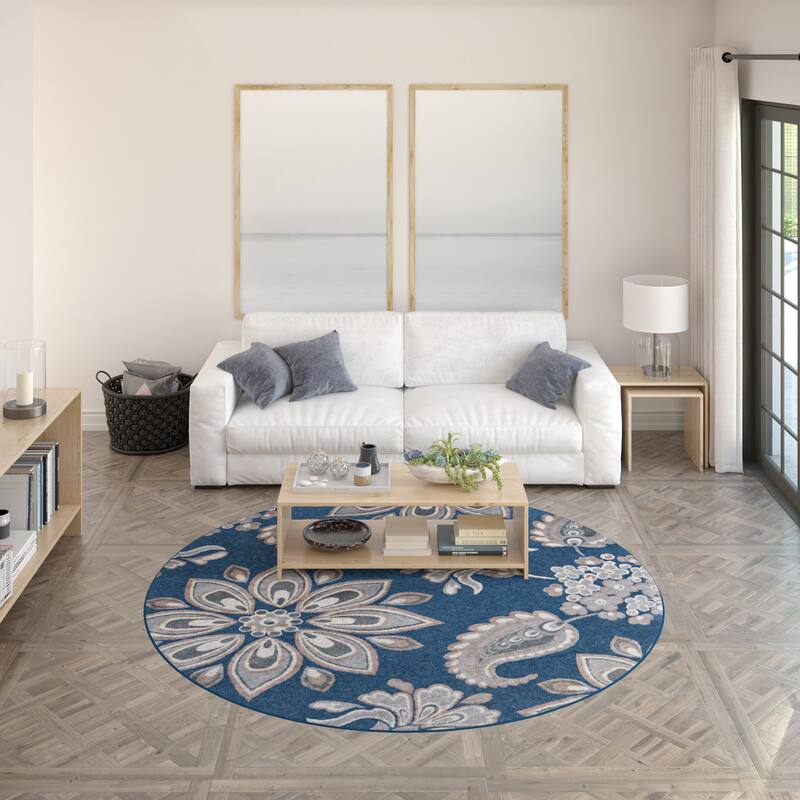 Hamilton Transitional Floral Indoor Area Rug - 5'3'' Round - Navy
