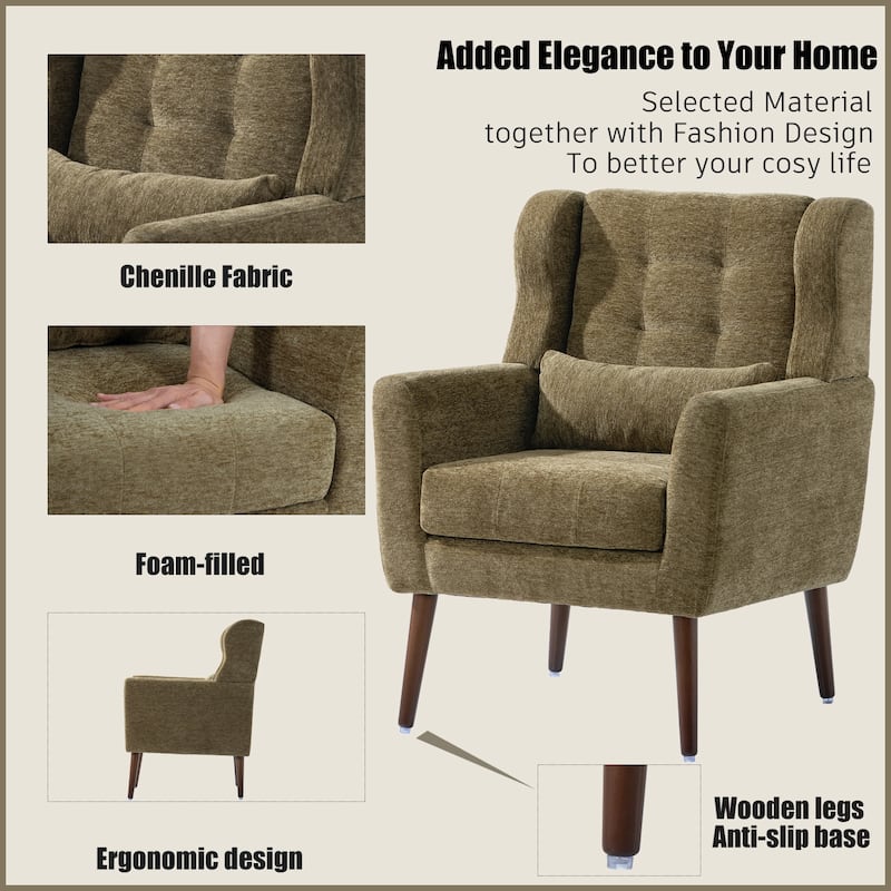 Linen Fabric Lounge Wingback Chairs Modern Accent Chair