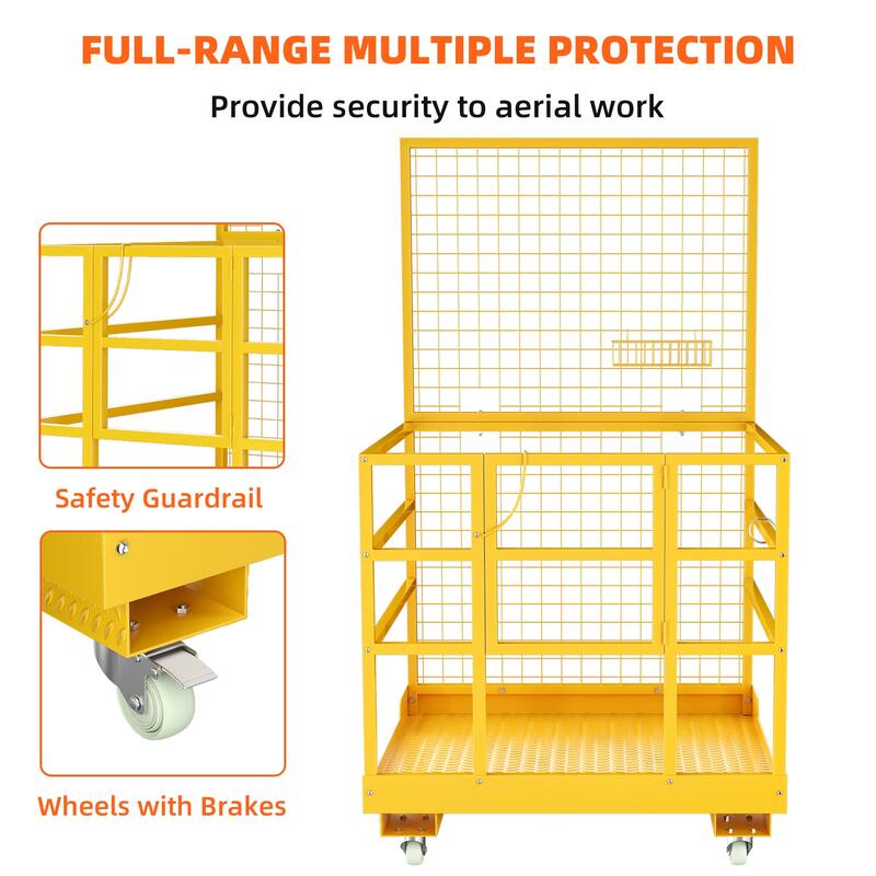 Forklift Safety Cage, 36"x36" Forklift Man Basket Foldable Forklift Work Platform with Double Chain Guardrail for Aerial Work