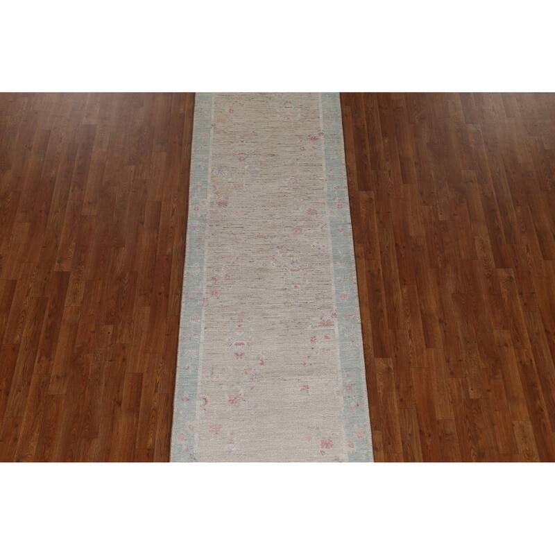 Vegetable Dye Art Deco Oriental Wool Runner Rug Hand-knotted Carpet - 2'10" x 11'7"