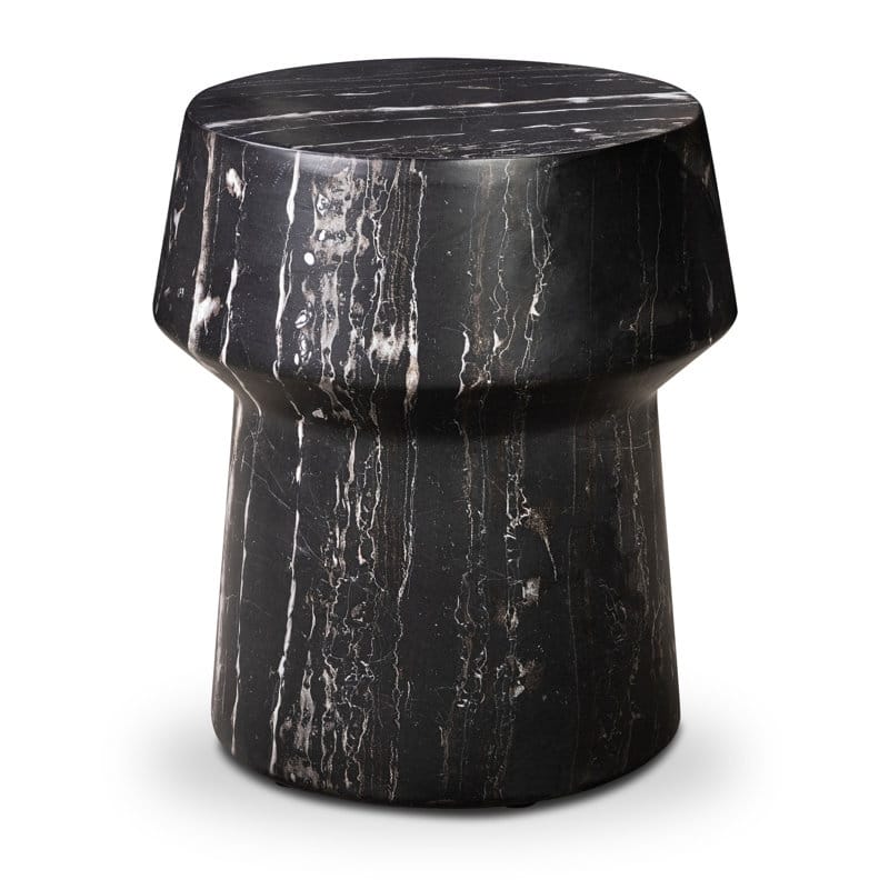 Zyra Concrete Side Table with Stone Texture Finish - Black Marble