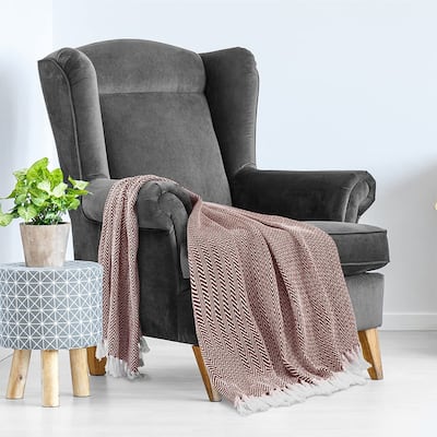 Herringbone Blanket Soft Woven Throw Blanket with Decorative Fringe for Bed, Sofa, Chair, Office, Outdoor - 50 x 60 in.