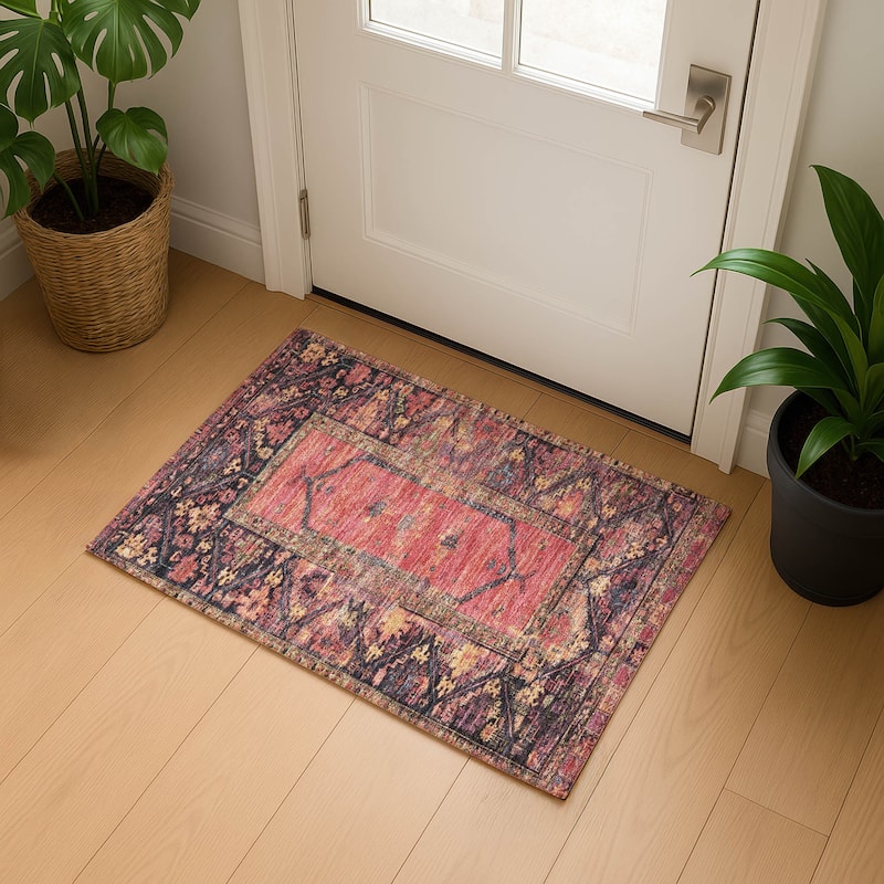 Premium Washable Super Soft Traditional Global Mayfield Rug - Salmon - 1'8" x 2'6"
