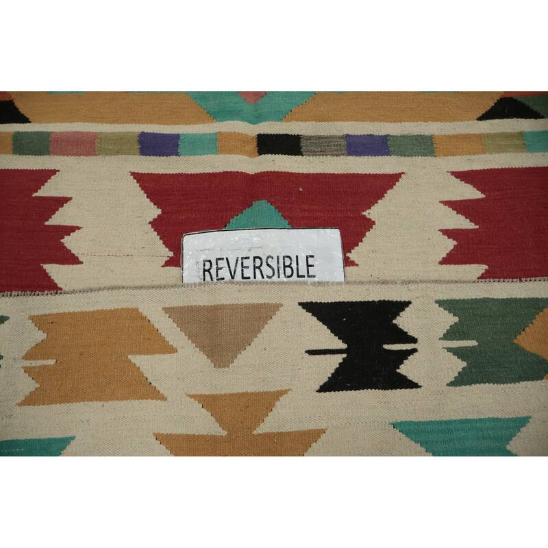 Hand Woven Oriental 100% Wool Carpet Southwestern Tribal Beige & Ivories Kilim Area Rug - 8' 0'' X 5' 9''