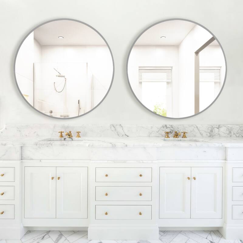 Wall Round Mirror 30'' Modern Brushed Metal Frame Wall-Mounted
