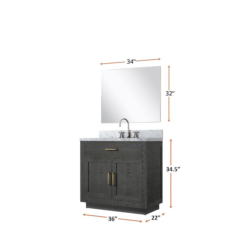 Abbey Bath Vanity with Carrara Marble Top, Sink, Mirror and Faucet