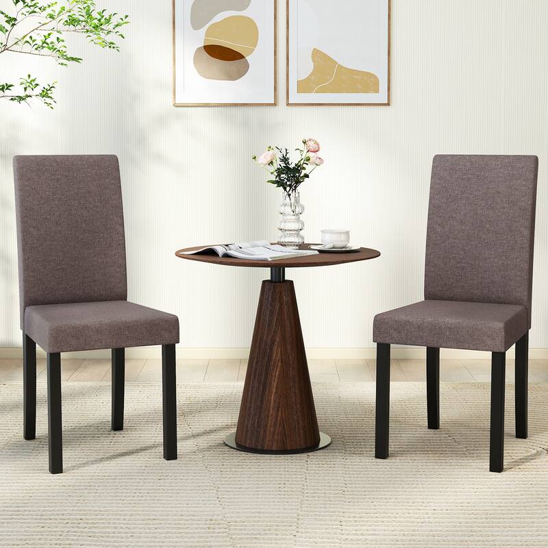 Gymax Dining Chair Set of 2 Fabric Upholstered Rubber Wood Legs Side
