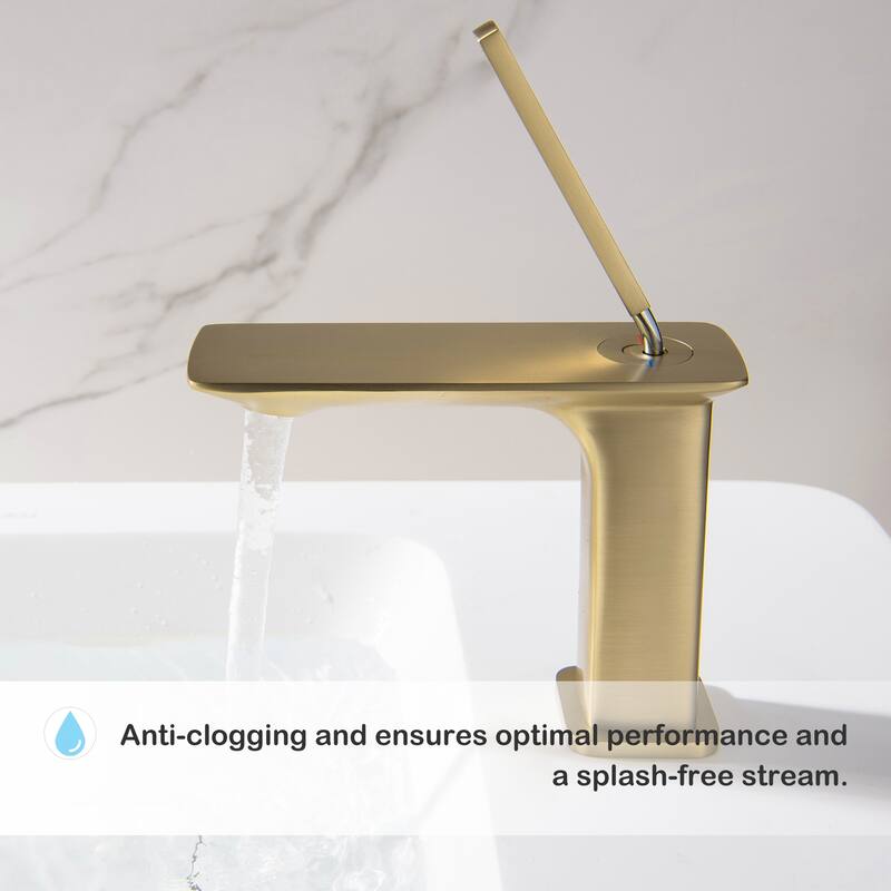 Modern Square Deck Mounted Single Hole Bathroom sink Faucet in Black