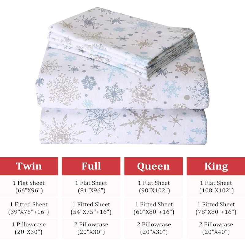 Christmas Snowflake Bed Sheets Set with 16 Inches Deep Pocket
