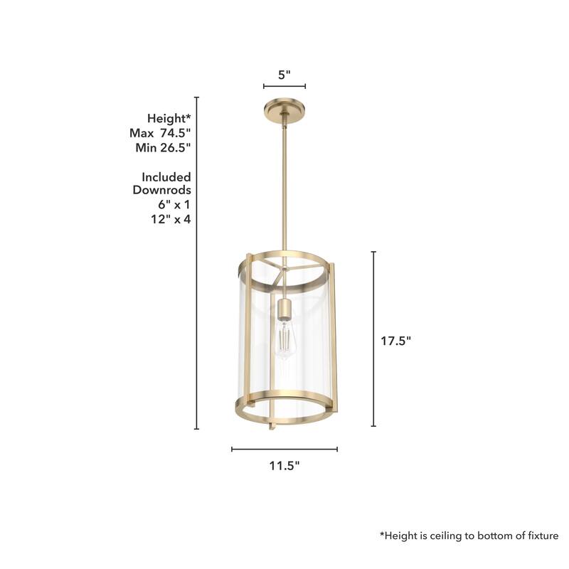 Hunter Astwood 1-Light Pendant - Kitchen Island, Dining Room, Entry - Art Deco, Contemporary, Clear Glass