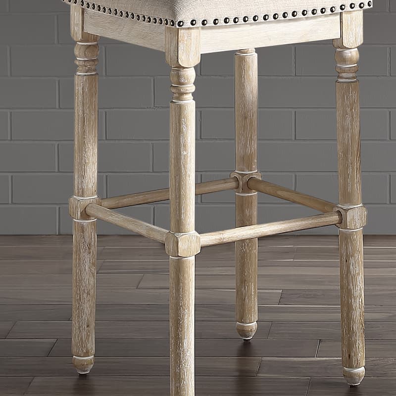 Wood Upholstered Swivel Bar Stools (Set of 2)