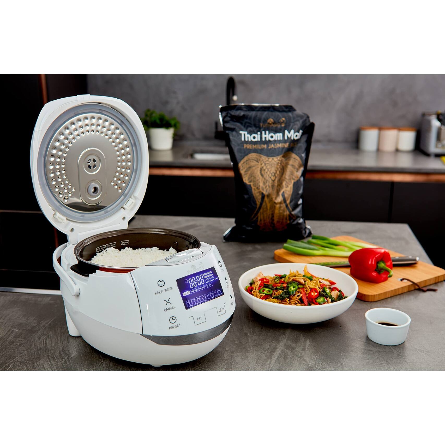 Rice Cooker with Ceramic Bowl and Advanced Fuzzy Logic (8 Cup, 1.5
