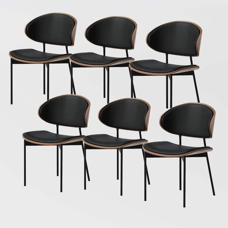 Modern Brown Not Assembled Need Dining Chairs ,curved Back Leather Kitchen Chairs for Dining Room - Set of 6
