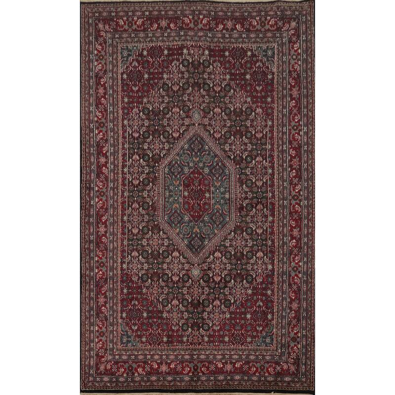 Hand Knotted Oriental 100% Wool Carpet Traditional Floral Black Tabriz-Mahi Area Rug - 9' 0'' X 5' 11''