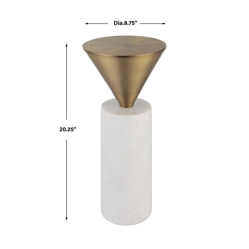 Drink Table with Inverted Conical Top - 20.25" - Brushed Brass and White