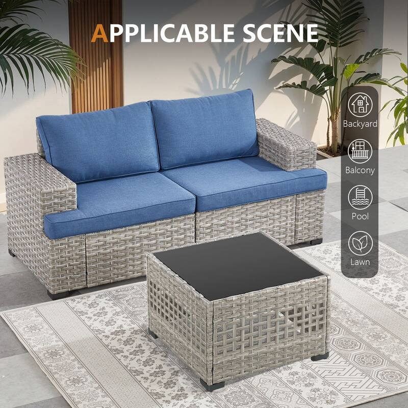 Pocassy Wicker Rattan Outdoor Sectional Sofa Patio Conversation Set