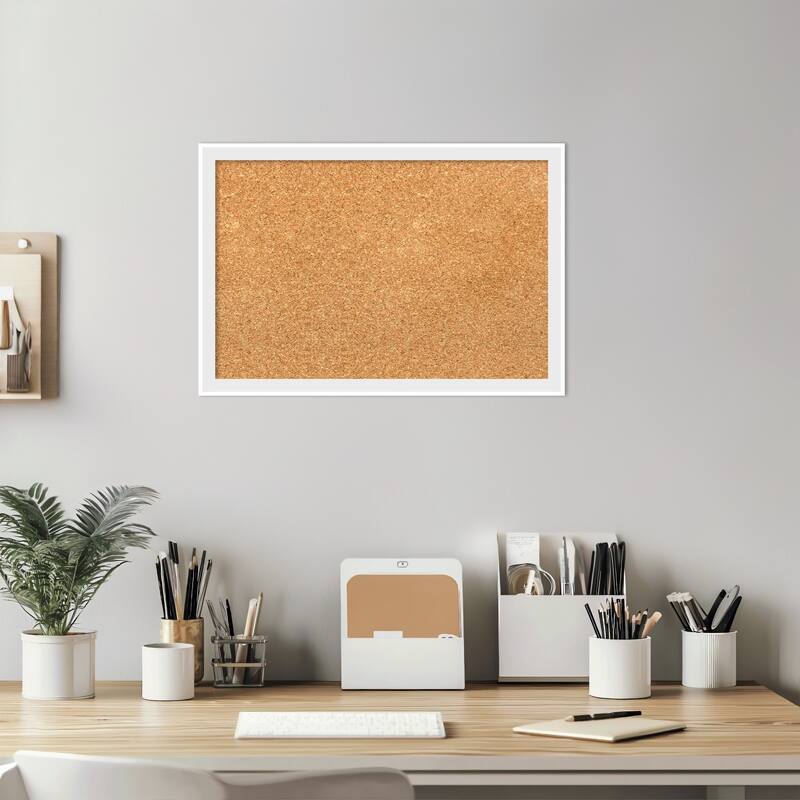 Incline White Wood Framed Cork Board - Bulletin Board, Organization Board, Pin Board