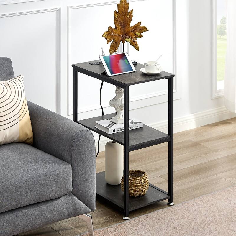 Javlergo Set of 2 Nightstand with Charging Station Side End Table with 3-tier Open Storage