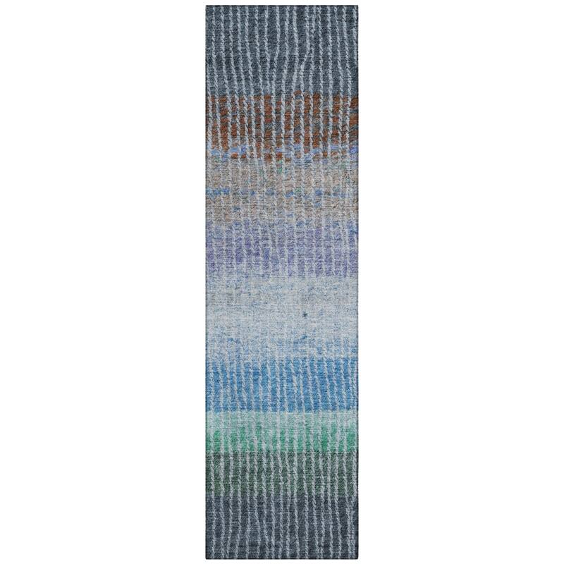 Machine Washable Indoor/ Outdoor Contemporary Stripes Chantille Rug