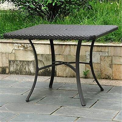 Square Outdoor Dining Table - Wicker Aluminum Patio Table - 42 Inch - Rust Resistant - Black - 39