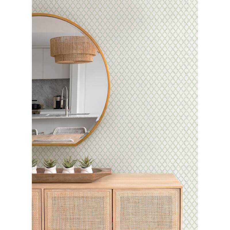 A-Street Prints Trevor Sage Leaf Trellis Wallpaper