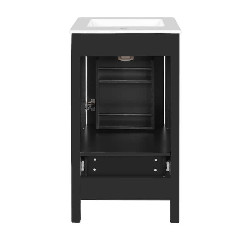 Roomfitters 18" Modern Bathroom Vanity with Ceramic Sink, Soft-Close Drawer, Divider Drawer and Door Organizer