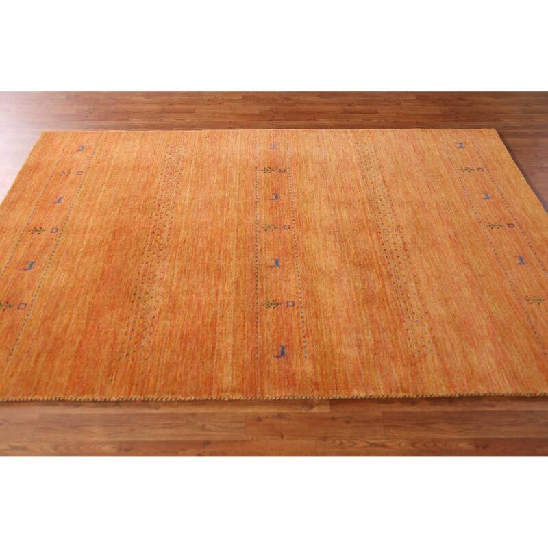 Orange Tribal Gabbeh Indian Area Rug Hand-Knotted Wool Carpet - 5'0" x 7'7"