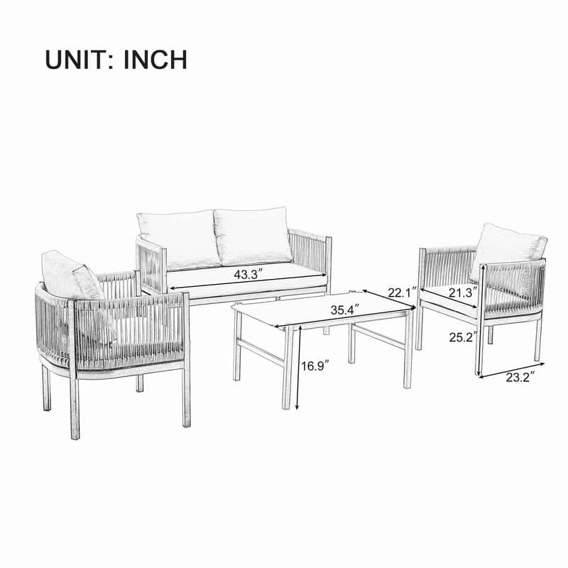 4-Person Outdoor Sofa Set with Removable Cushions for Garden Backyard and Balcony Entertaining Comfort