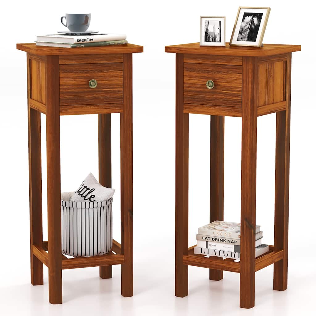 Gymax 2PCS Solid Wood Side Table Home Rectangular Sofa Side Table w/ - See Details
