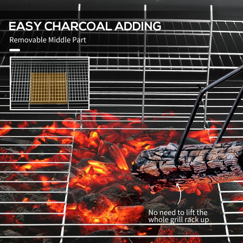 Barrel Charcoal BBQ Grill with 420 sq.in. Cooking Area, Outdoor Barbecue with Wheels, Ash Catcher and Built-in Thermometer