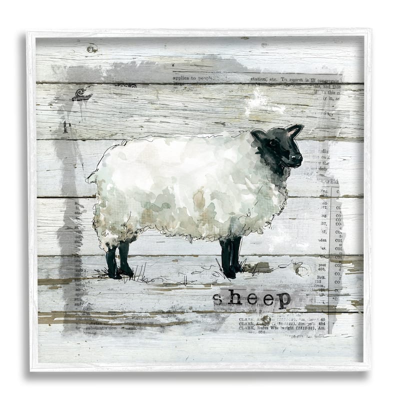 Stupell Charming Country Sheep Book Collage Rustic Pattern Framed Wall Art - Grey - 17 x 17 - White