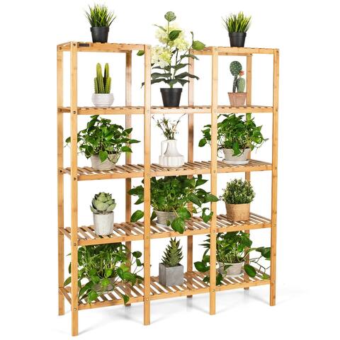 Costway Multifunctional Bamboo Shelf Flower Plant Stand Display - 45.5''L x 12.5'' W x 55.5'' H