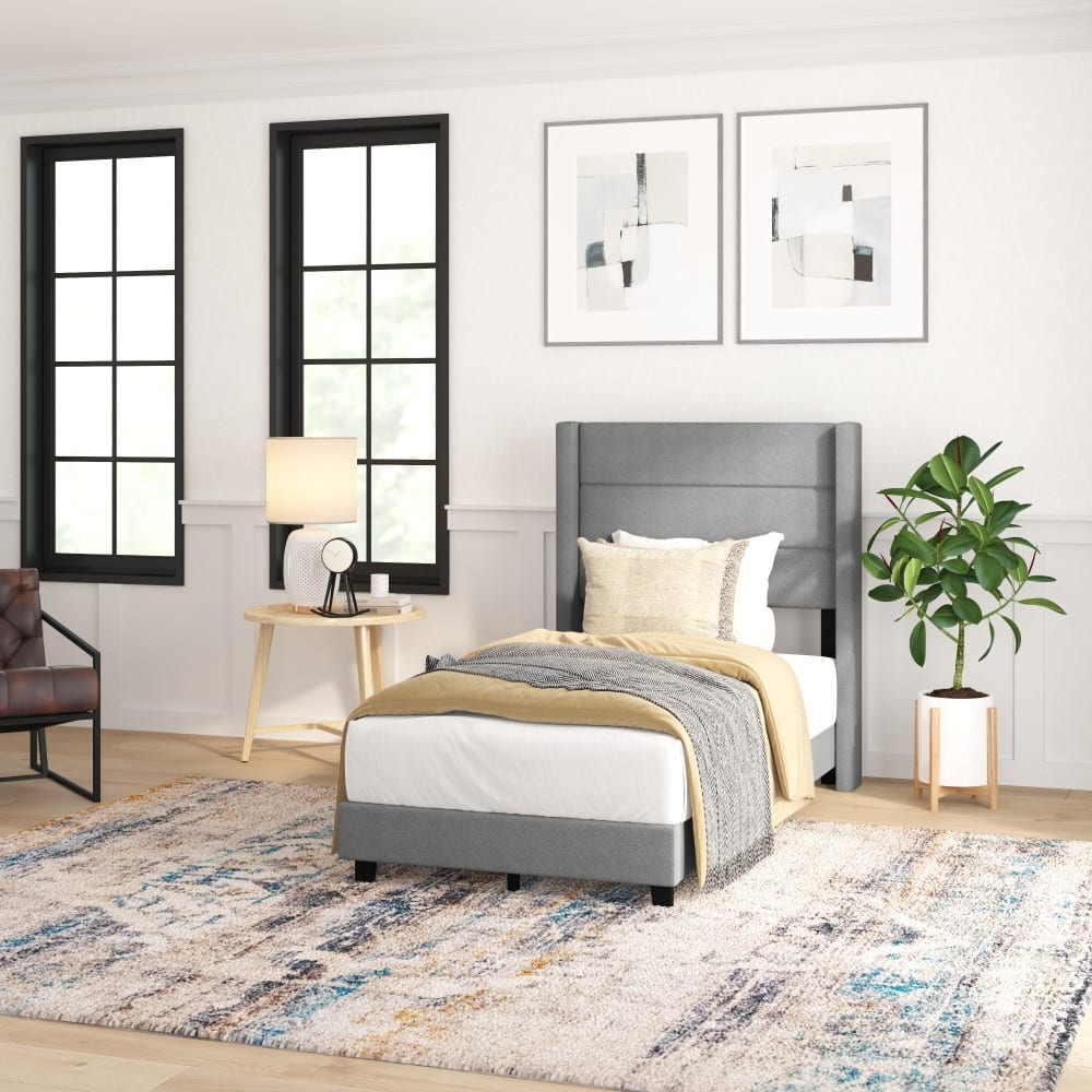 Upholstered Platform Bed with Wingback Headboard