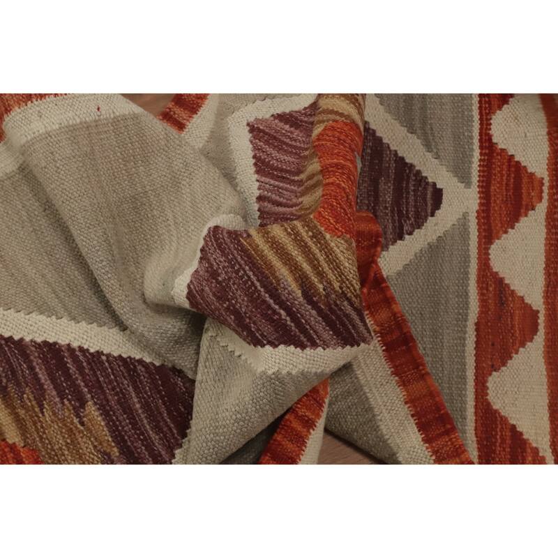 Hand Woven Oriental 100% Wool Carpet Southwestern Tribal Beige & Ivories Kilim Runner Rug - 5' 9'' X 2' 0''