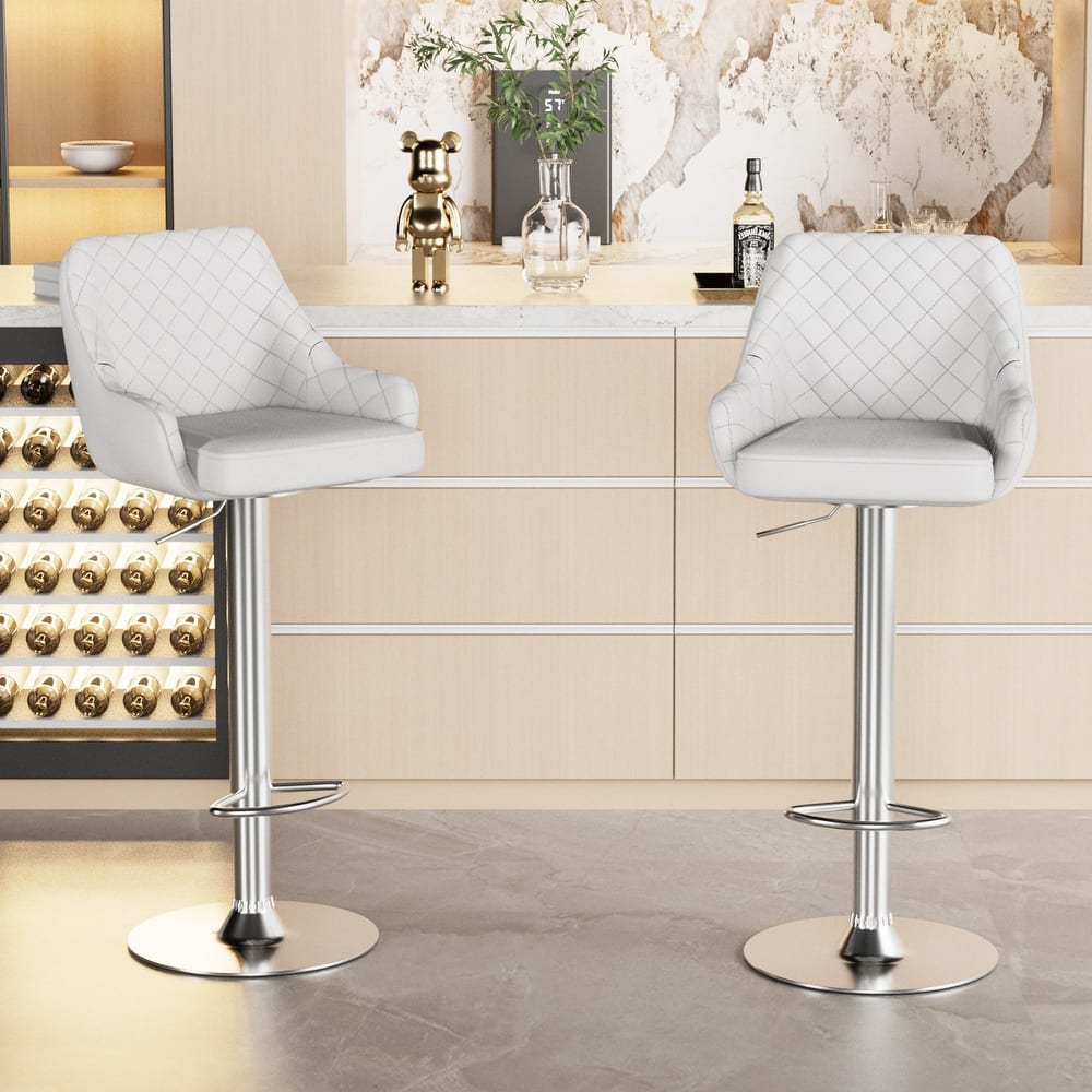 Javlergo Bar Stools Set of 2 Adjustable Swivel PU Leather Counter Height Barstools with Arm and Back