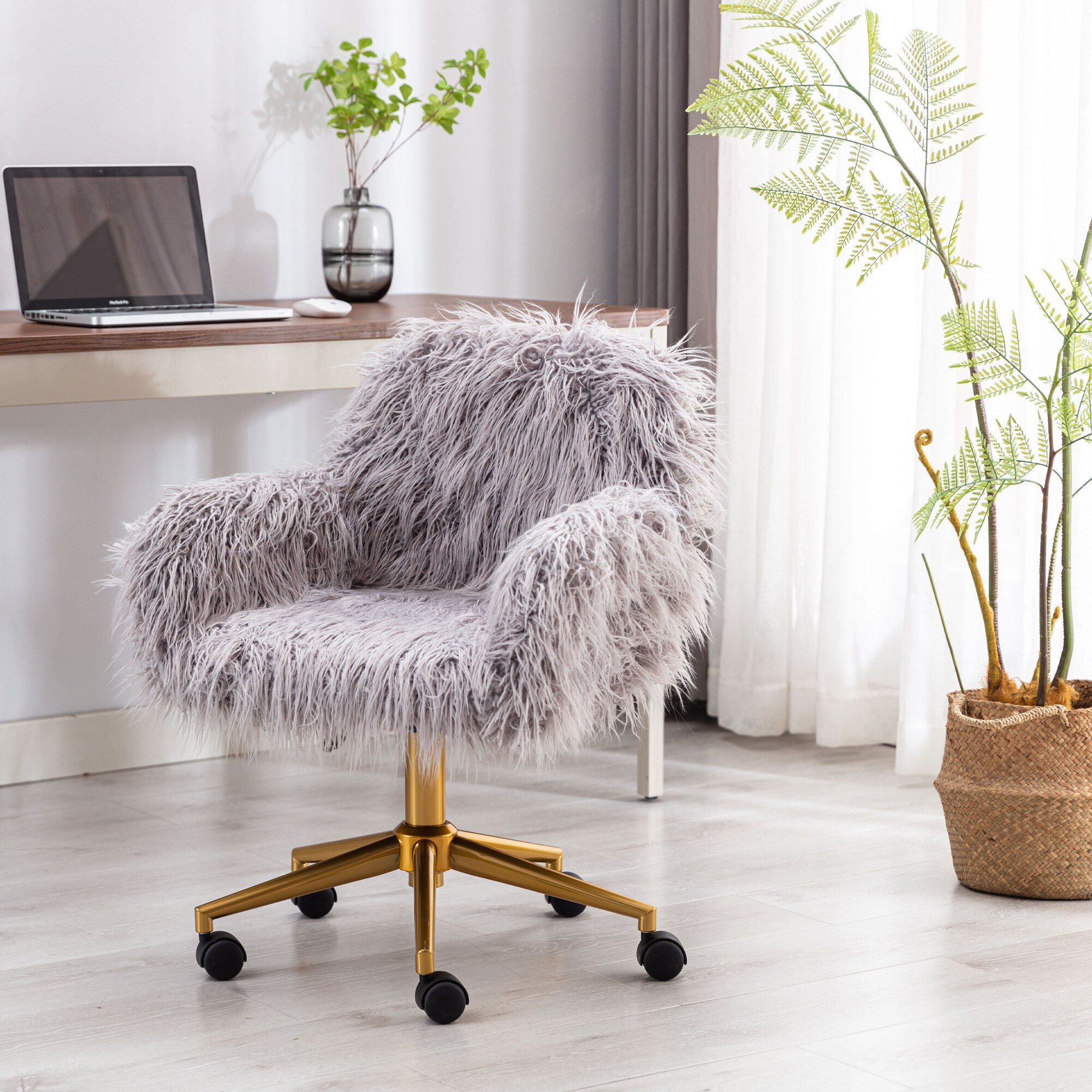 White and gold fluffy chair store