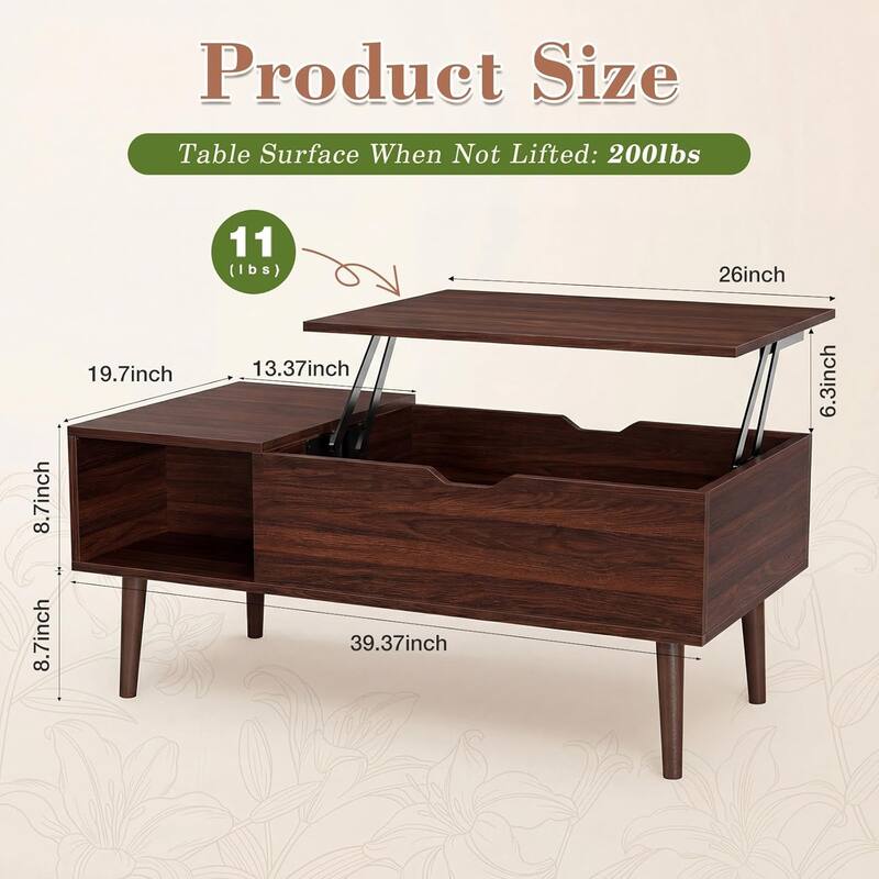Coffee Table, Wood Lift Top Coffee Table with Storage Shelf, Lift Tabletop Dining Table for Home Living Room, Office
