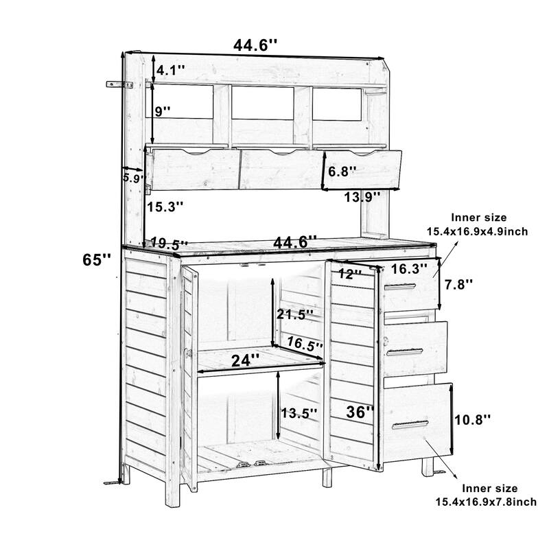 45" Farmhouse Patio Potting Bench Garden Workstation with 6 Drawers & Cabinet