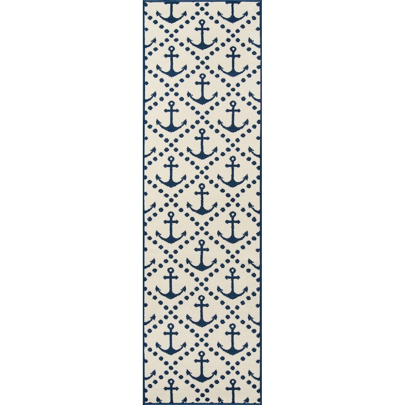 Momeni Baja Anchors Indoor Outdoor Rug - 2'3" x 7'6" Runner - Ivory