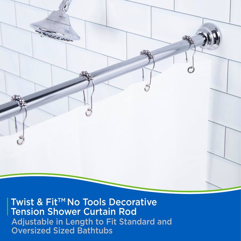 Kenney Twist & Fit No Tools Bell End Camlock Tension Shower Curtain Rod, 42-72" - Chrome