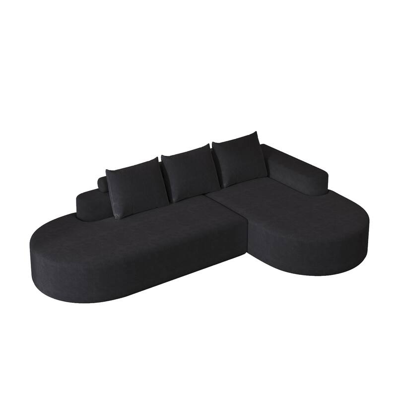 L Shaped Modular Curved Sectional Sofa, Chenille Upholstered 3 Seat Sofa, Corner Sofa with 3 Pillows for Living Room, Bedroom