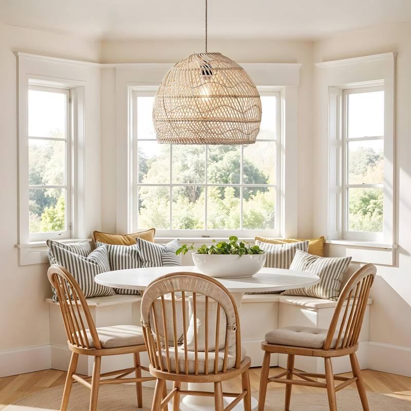 Santana Rattan Pendant Light - Natural Dome 1-Light Handwoven Light Fixture For Modern, Contemporary, Farmhouse Room Decor