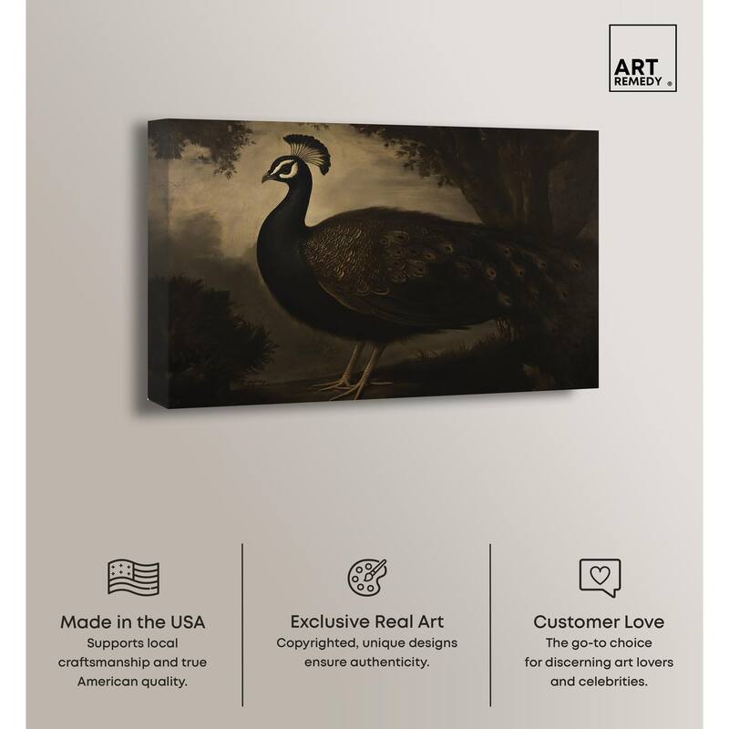 Peacock in Monotone Canvas by Art Remedy, Gallery Wrapped