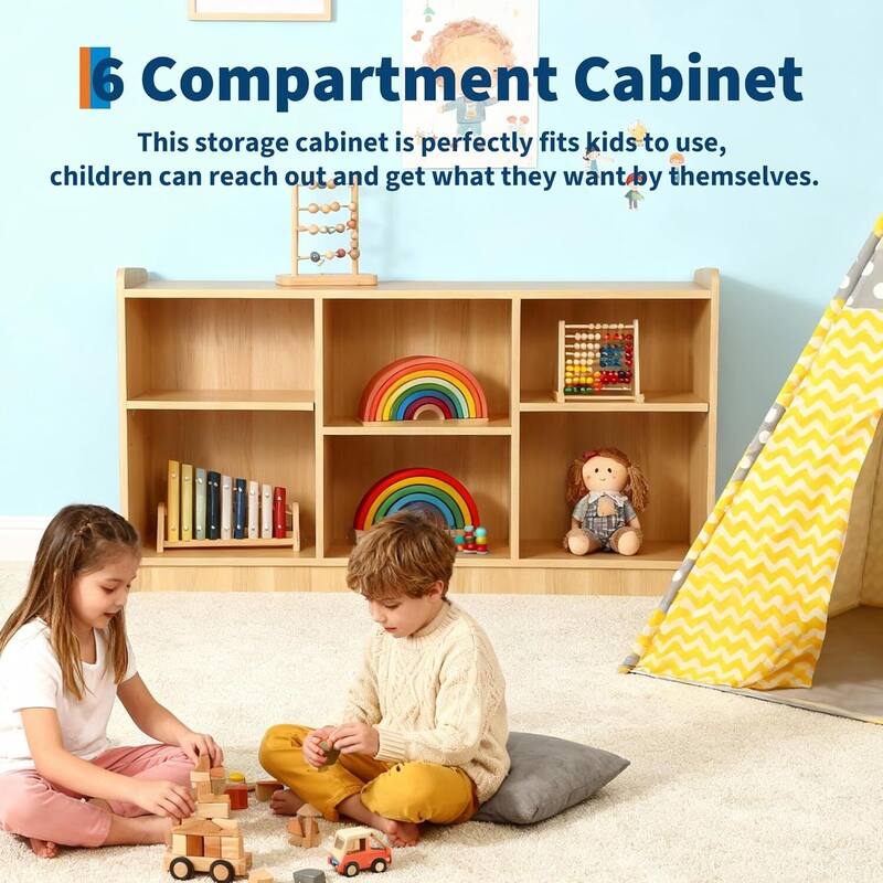 6 Compartment Toy Book Shelf Organizer for Playrooms Classrooms