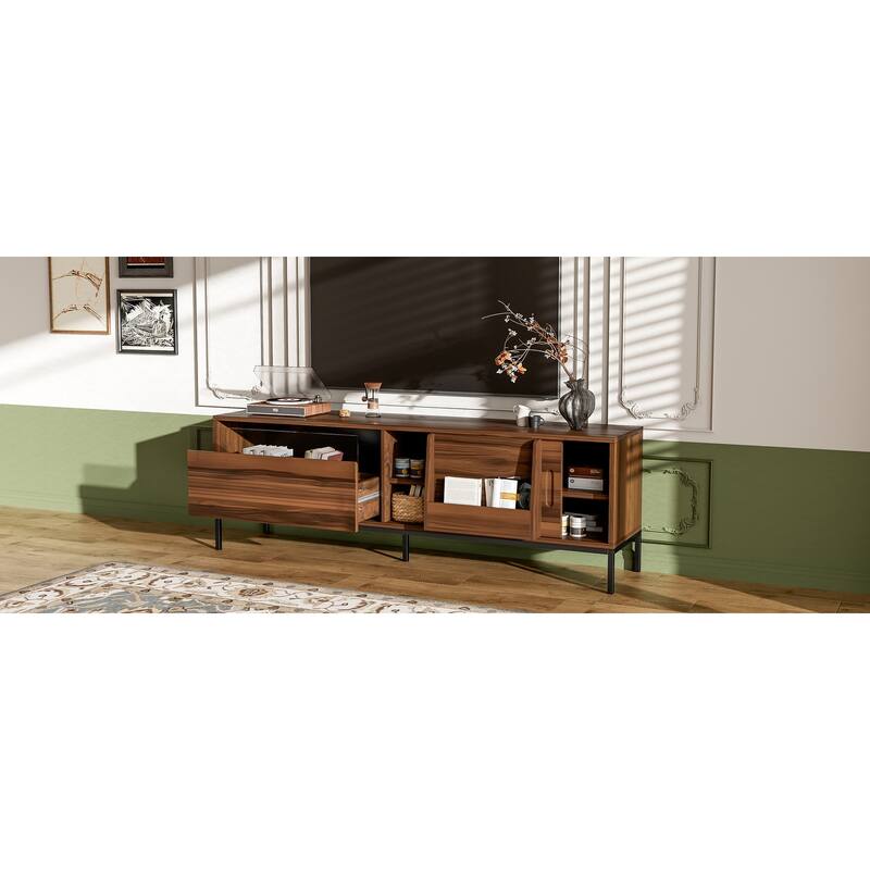 70.8" Modern TV Stand for TVs up to 75 Inches, Entertainment Center with Storage Space, Sliding Doors, Adjustable Shelves